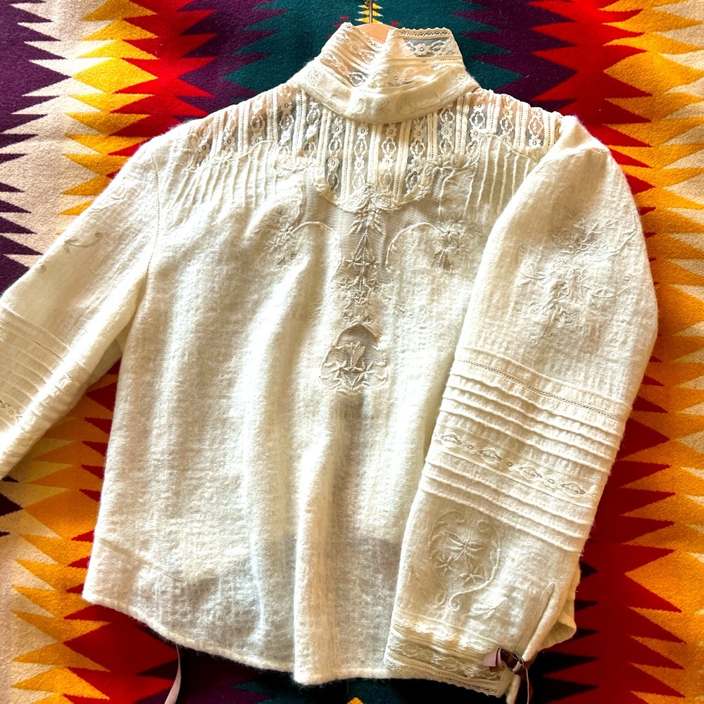 Free people lace Victorian wool blouse size medium